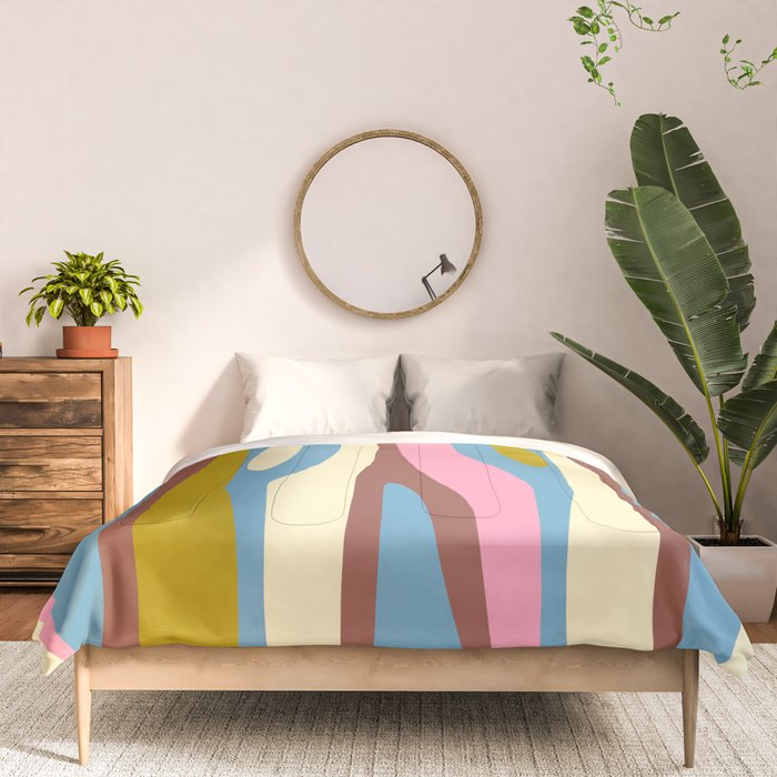 Abstract Eclectic Wild Stripes Pattern in Blue Pink Avocado Brown Comforter Gallery Image 3