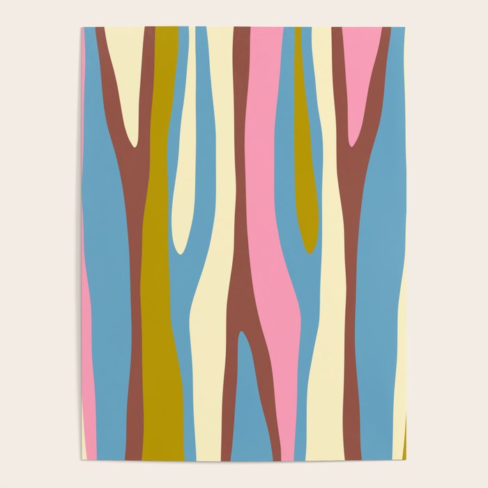 Abstract Eclectic Wild Stripes Pattern in Blue Pink Avocado Brown Poster Gallery Image 4