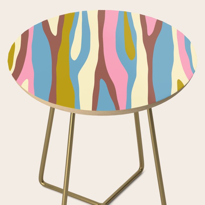 Abstract Eclectic Wild Stripes Pattern in Blue Pink Avocado Brown Side Table Gallery Image 2
