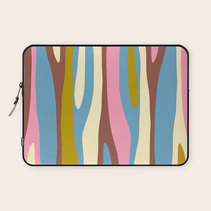 Abstract Eclectic Wild Stripes Pattern in Blue Pink Avocado Brown Laptop Sleeve Gallery Image 1
