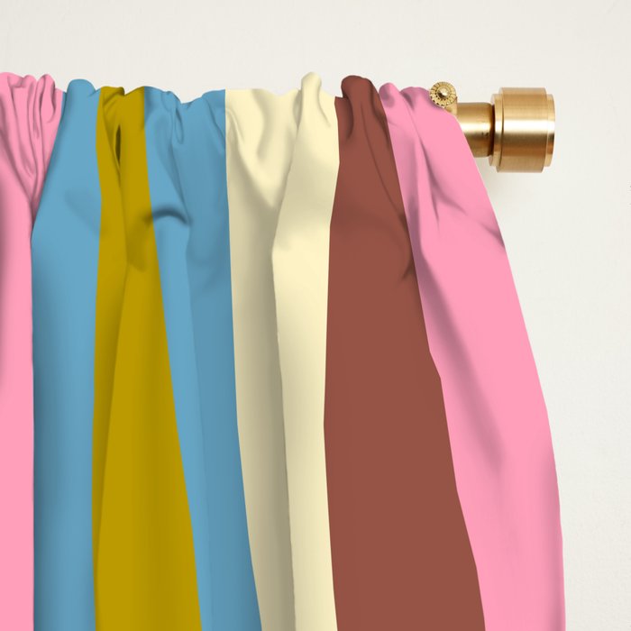 Abstract Eclectic Wild Stripes Pattern in Blue Pink Avocado Brown Window Curtain Gallery Image 2