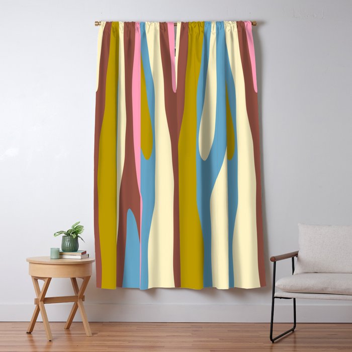 Abstract Eclectic Wild Stripes Pattern in Blue Pink Avocado Brown Window Curtain Gallery Image 5