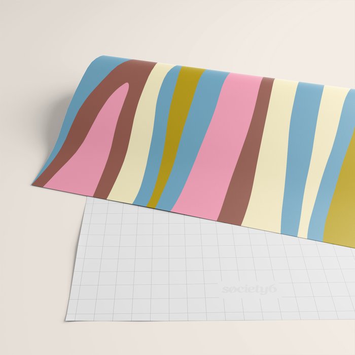 Abstract Eclectic Wild Stripes Pattern in Blue Pink Avocado Brown Wrapping Paper Gallery Image 2