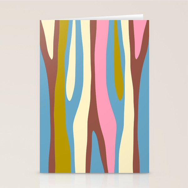 Abstract Eclectic Wild Stripes Pattern in Blue Pink Avocado Brown Stationery Card Gallery Image 1