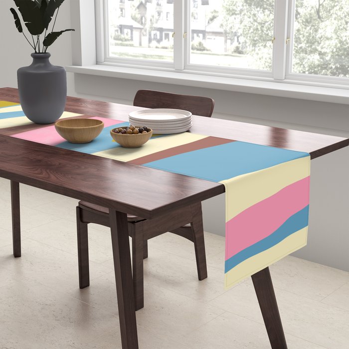 Abstract Eclectic Wild Stripes Pattern in Blue Pink Avocado Brown Table Runner Gallery Image 2