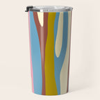 Abstract Eclectic Wild Stripes Pattern in Blue Pink Avocado Brown Travel Mug Gallery Image 3