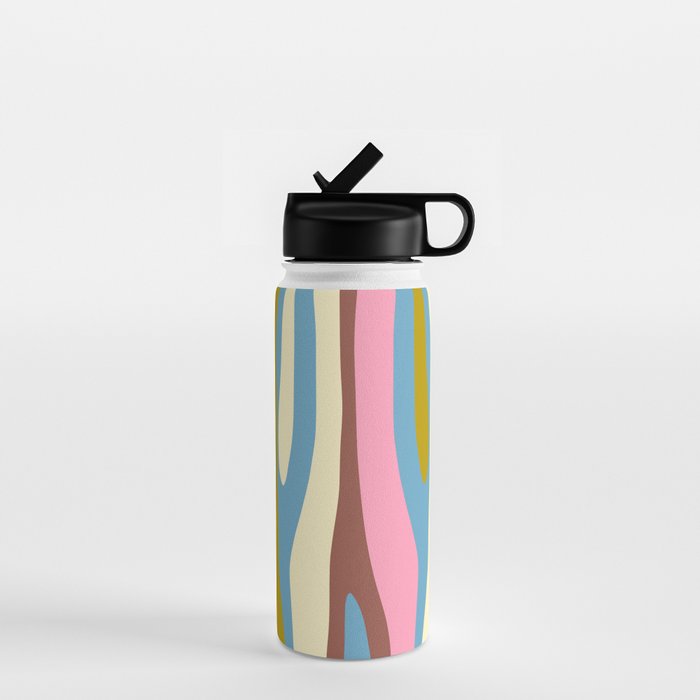 Abstract Eclectic Wild Stripes Pattern in Blue Pink Avocado Brown Water Bottle Gallery Image 1