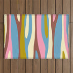 Abstract Eclectic Wild Stripes Pattern in Blue Pink Avocado Brown Outdoor Rug Gallery Image 1