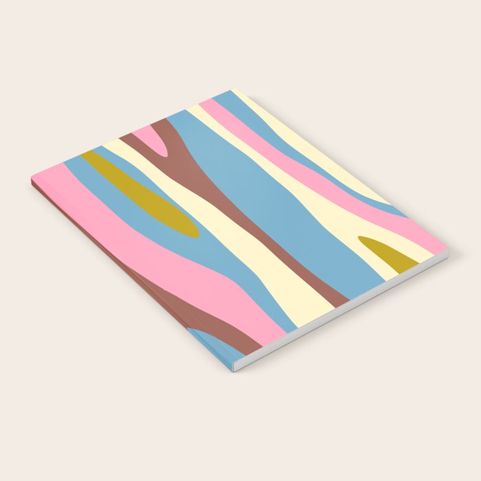 Abstract Eclectic Wild Stripes Pattern in Blue Pink Avocado Brown Notebook Gallery Image 2