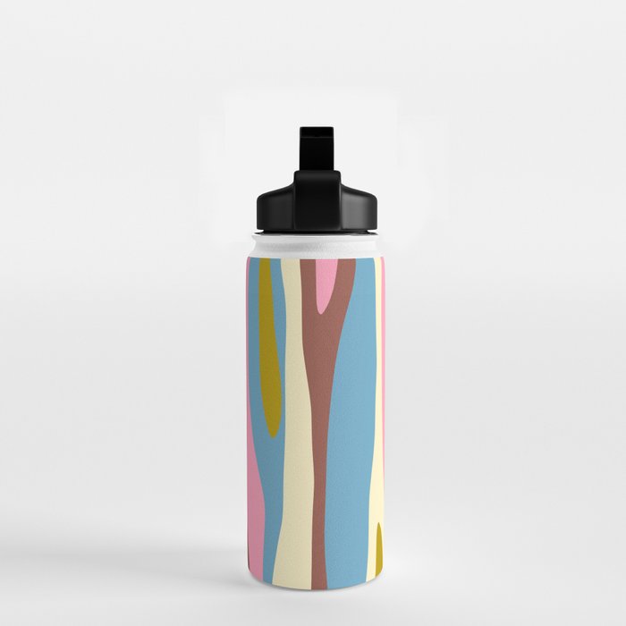 Abstract Eclectic Wild Stripes Pattern in Blue Pink Avocado Brown Water Bottle Gallery Image 2