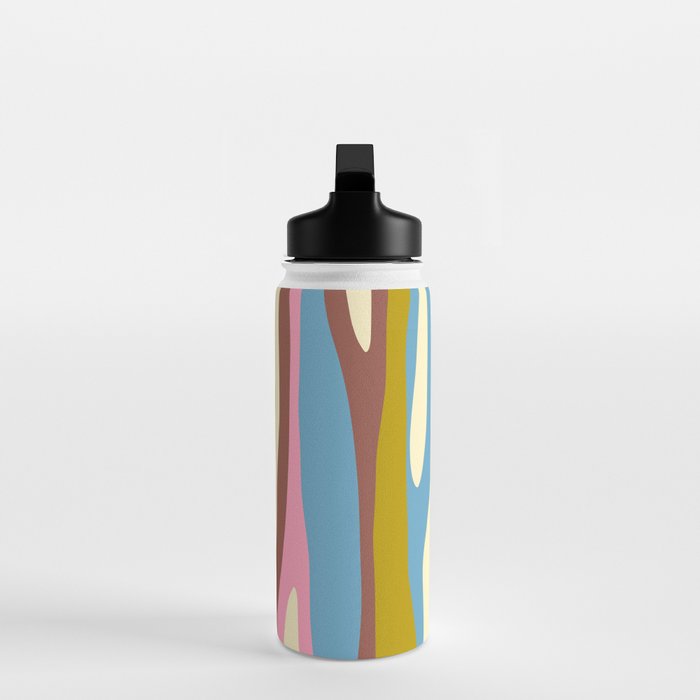Abstract Eclectic Wild Stripes Pattern in Blue Pink Avocado Brown Water Bottle Gallery Image 3
