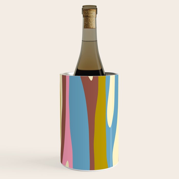 Abstract Eclectic Wild Stripes Pattern in Blue Pink Avocado Brown Wine Chiller Gallery Image 2