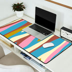 Abstract Eclectic Wild Stripes Pattern in Blue Pink Avocado Brown Desk Mat Gallery Image 2