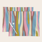 Abstract Eclectic Wild Stripes Pattern in Blue Pink Avocado Brown Placemat Gallery Image 1