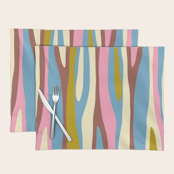 Abstract Eclectic Wild Stripes Pattern in Blue Pink Avocado Brown Placemat Gallery Image 1