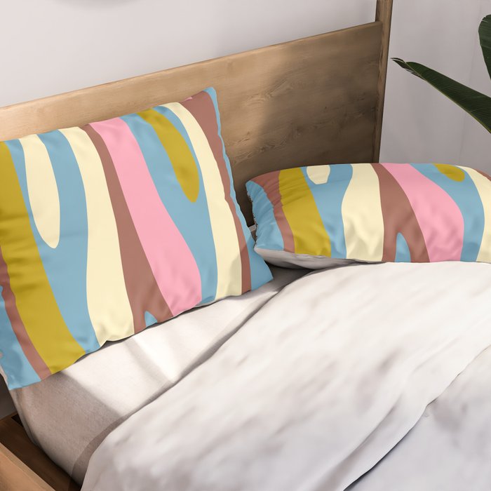 Abstract Eclectic Wild Stripes Pattern in Blue Pink Avocado Brown Pillow Sham Gallery Image 2