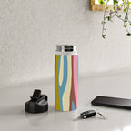 Abstract Eclectic Wild Stripes Pattern in Blue Pink Avocado Brown Water Bottle Gallery Image 4