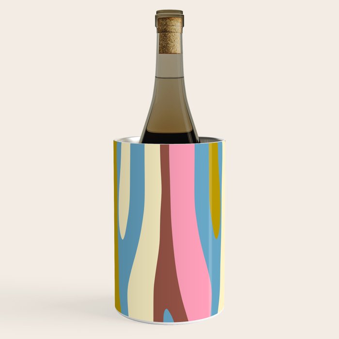 Abstract Eclectic Wild Stripes Pattern in Blue Pink Avocado Brown Wine Chiller Gallery Image 1