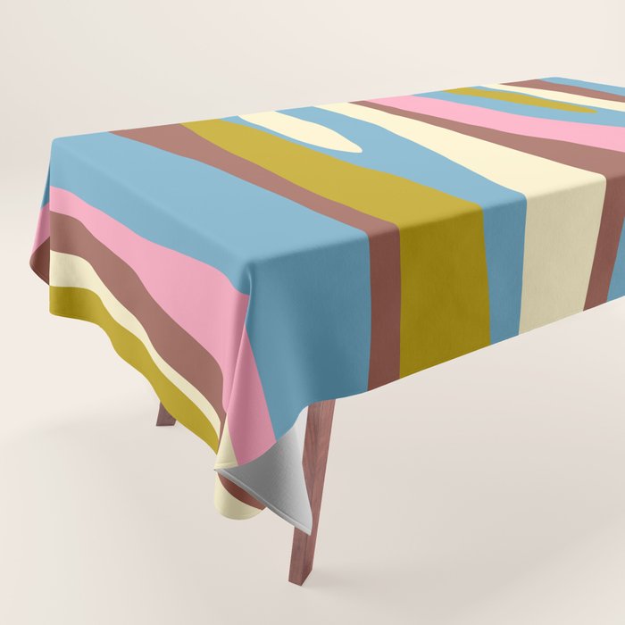 Abstract Eclectic Wild Stripes Pattern in Blue Pink Avocado Brown Tablecloth Gallery Image 1