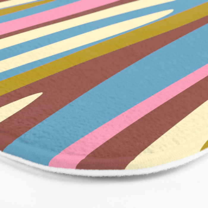 Abstract Eclectic Wild Stripes Pattern in Blue Pink Avocado Brown Bath Mat Gallery Image 3