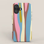 Abstract Eclectic Wild Stripes Pattern in Blue Pink Avocado Brown iPhone Case Gallery Image 1