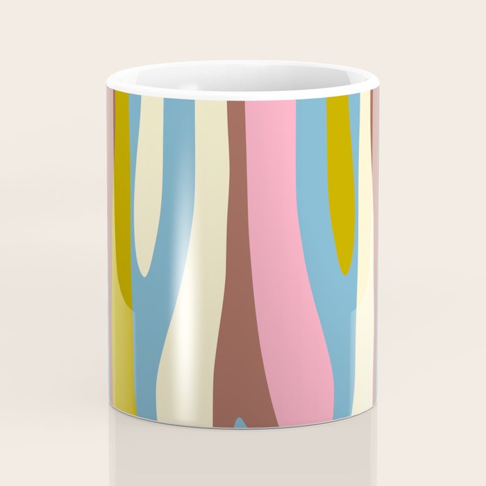 Abstract Eclectic Wild Stripes Pattern in Blue Pink Avocado Brown Coffee Mug Gallery Image 4