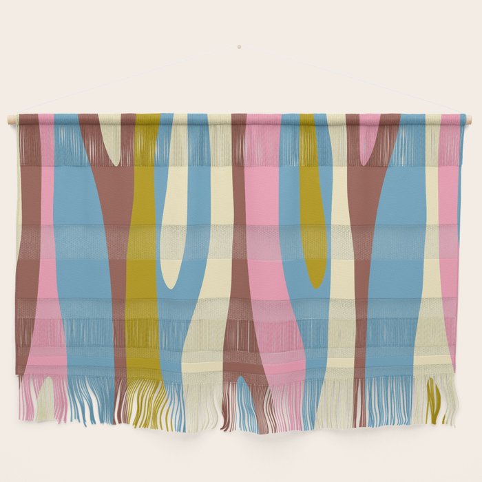 Abstract Eclectic Wild Stripes Pattern in Blue Pink Avocado Brown Wall Hanging Gallery Image 1