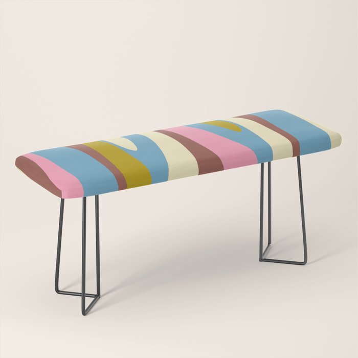 Abstract Eclectic Wild Stripes Pattern in Blue Pink Avocado Brown Bench Gallery Image 1