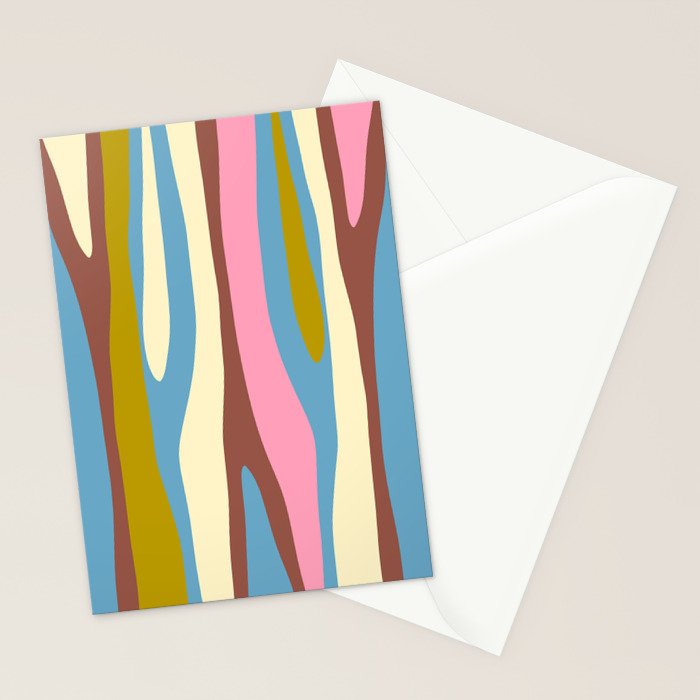 Abstract Eclectic Wild Stripes Pattern in Blue Pink Avocado Brown Stationery Card Gallery Image 2