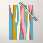 Abstract Eclectic Wild Stripes Pattern in Blue Pink Avocado Brown Wrapping Paper Gallery Image 1