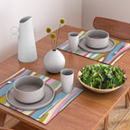 Abstract Eclectic Wild Stripes Pattern in Blue Pink Avocado Brown Placemat Gallery Image 2
