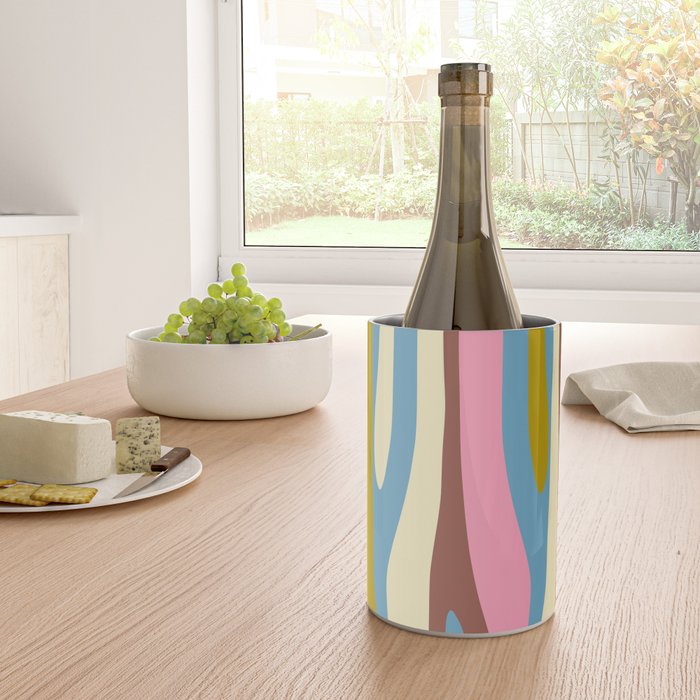 Abstract Eclectic Wild Stripes Pattern in Blue Pink Avocado Brown Wine Chiller Gallery Image 4
