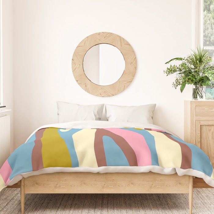Abstract Eclectic Wild Stripes Pattern in Blue Pink Avocado Brown Duvet Cover Gallery Image 3