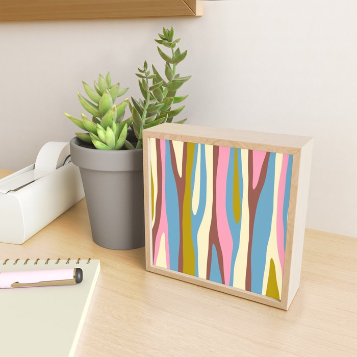 Abstract Eclectic Wild Stripes Pattern in Blue Pink Avocado Brown Mini Art Print Gallery Image 2