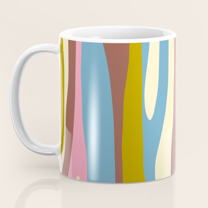Abstract Eclectic Wild Stripes Pattern in Blue Pink Avocado Brown Coffee Mug Gallery Image 3
