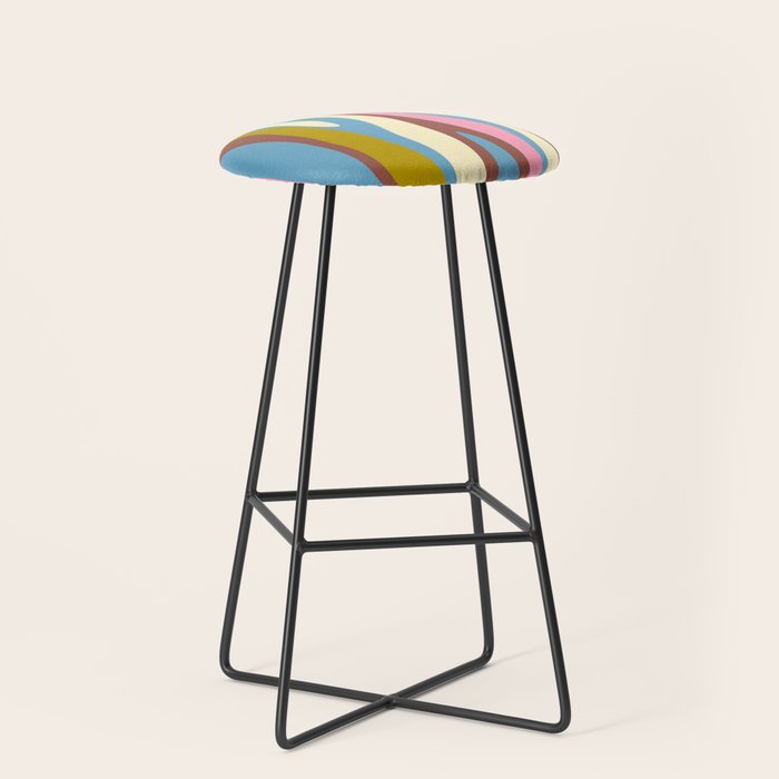 Abstract Eclectic Wild Stripes Pattern in Blue Pink Avocado Brown Stool Gallery Image 1