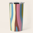 Abstract Eclectic Wild Stripes Pattern in Blue Pink Avocado Brown Travel Mug Gallery Image 1