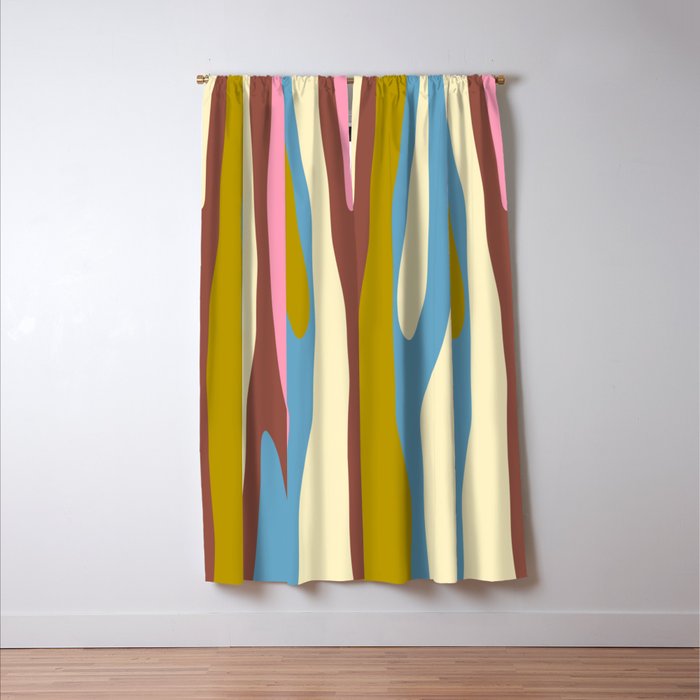 Abstract Eclectic Wild Stripes Pattern in Blue Pink Avocado Brown Window Curtain Gallery Image 3
