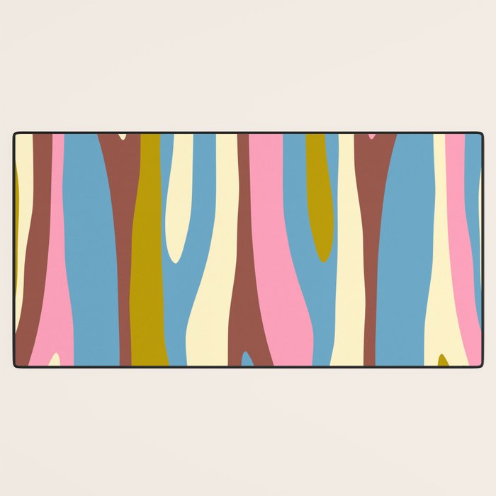 Abstract Eclectic Wild Stripes Pattern in Blue Pink Avocado Brown Desk Mat Gallery Image 3