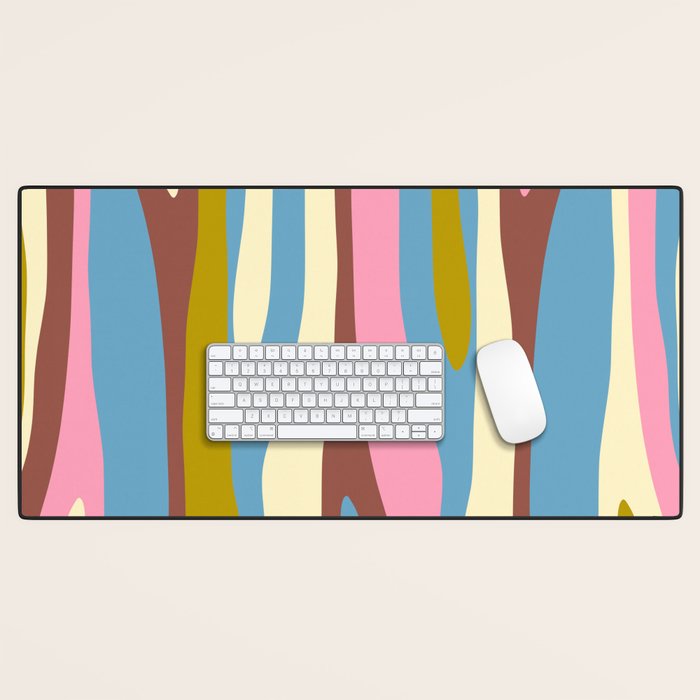 Abstract Eclectic Wild Stripes Pattern in Blue Pink Avocado Brown Desk Mat Gallery Image 1