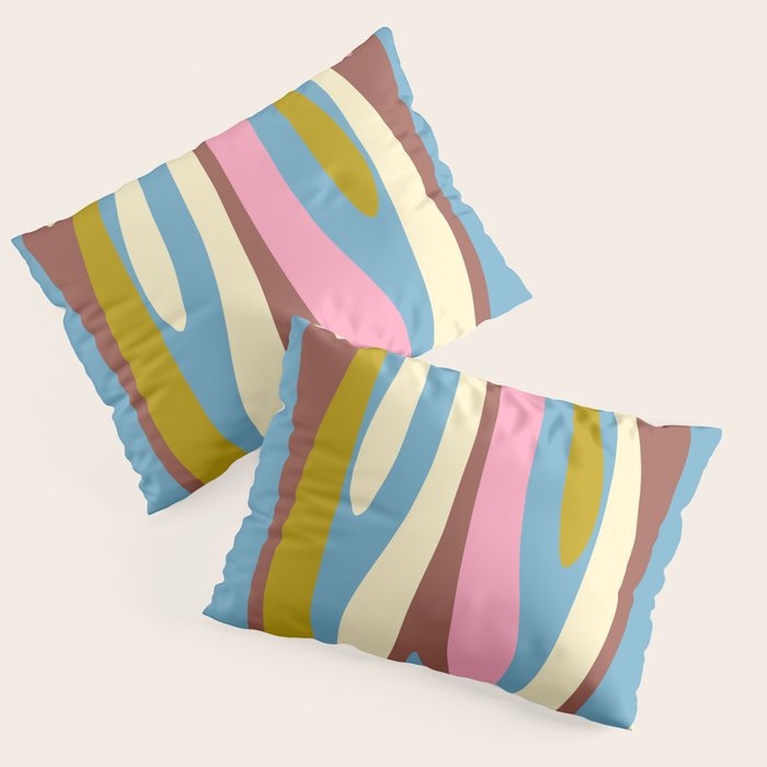 Abstract Eclectic Wild Stripes Pattern in Blue Pink Avocado Brown Pillow Sham Gallery Image 3