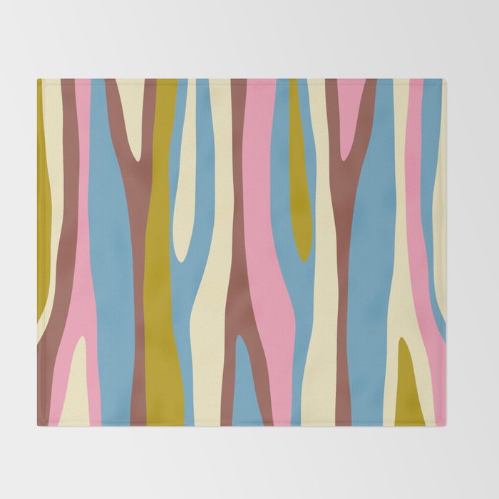 Abstract Eclectic Wild Stripes Pattern in Blue Pink Avocado Brown Throw Blanket Gallery Image 2