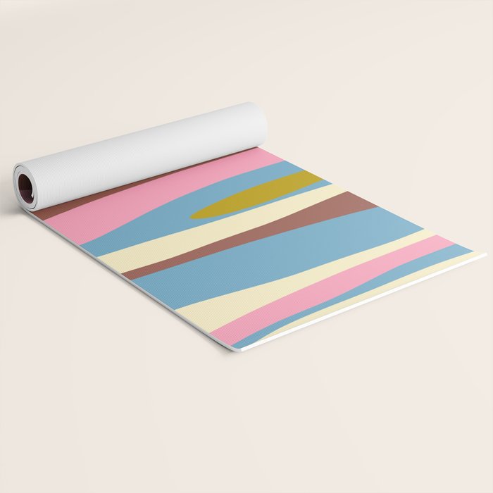 Abstract Eclectic Wild Stripes Pattern in Blue Pink Avocado Brown Yoga Mat Gallery Image 2