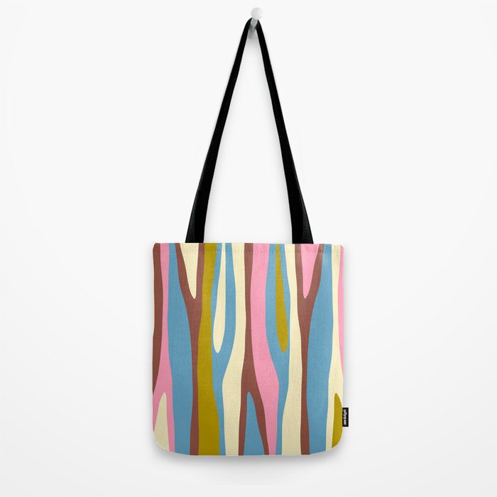 Abstract Eclectic Wild Stripes Pattern in Blue Pink Avocado Brown Tote Bag Gallery Image 2
