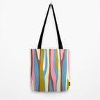 Abstract Eclectic Wild Stripes Pattern in Blue Pink Avocado Brown Tote Bag Gallery Image 2
