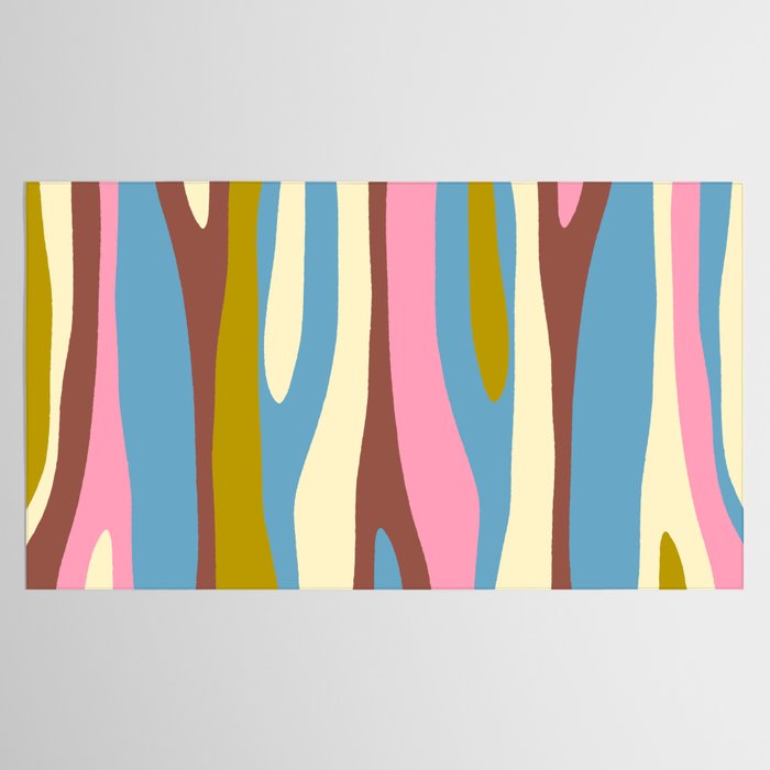 Abstract Eclectic Wild Stripes Pattern in Blue Pink Avocado Brown Tablecloth Gallery Image 2