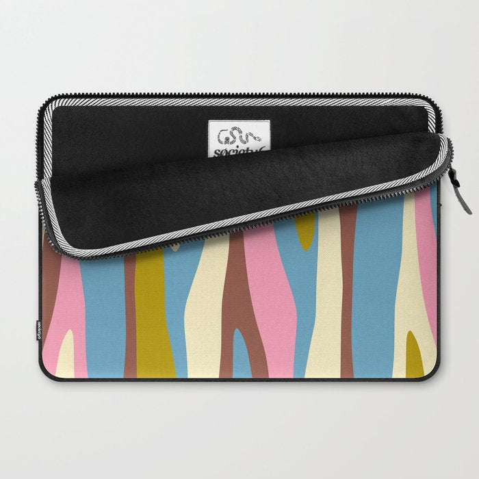 Abstract Eclectic Wild Stripes Pattern in Blue Pink Avocado Brown Laptop Sleeve Gallery Image 2