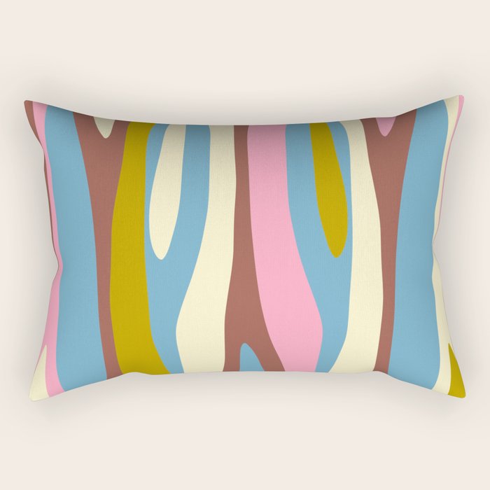 Abstract Eclectic Wild Stripes Pattern in Blue Pink Avocado Brown Rectangular Pillow Gallery Image 1