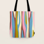 Abstract Eclectic Wild Stripes Pattern in Blue Pink Avocado Brown Tote Bag Gallery Image 1