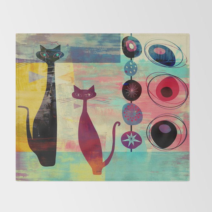 Mid-Century Modern 2 Cats - Graffiti Style Throw Blanket Gallery Image 2